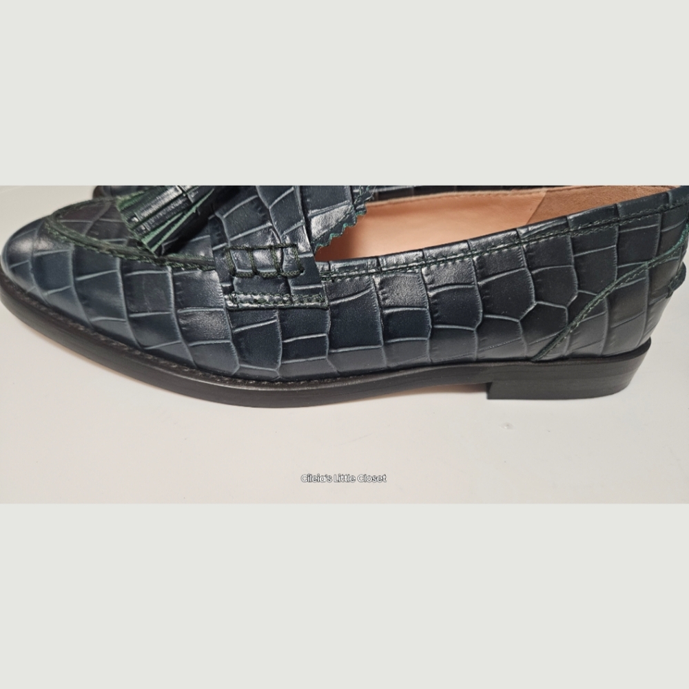 J Crew Academy Tassel Leather Loafers embossed, Green, 5.5 ✔️ - Picture 3 of 8